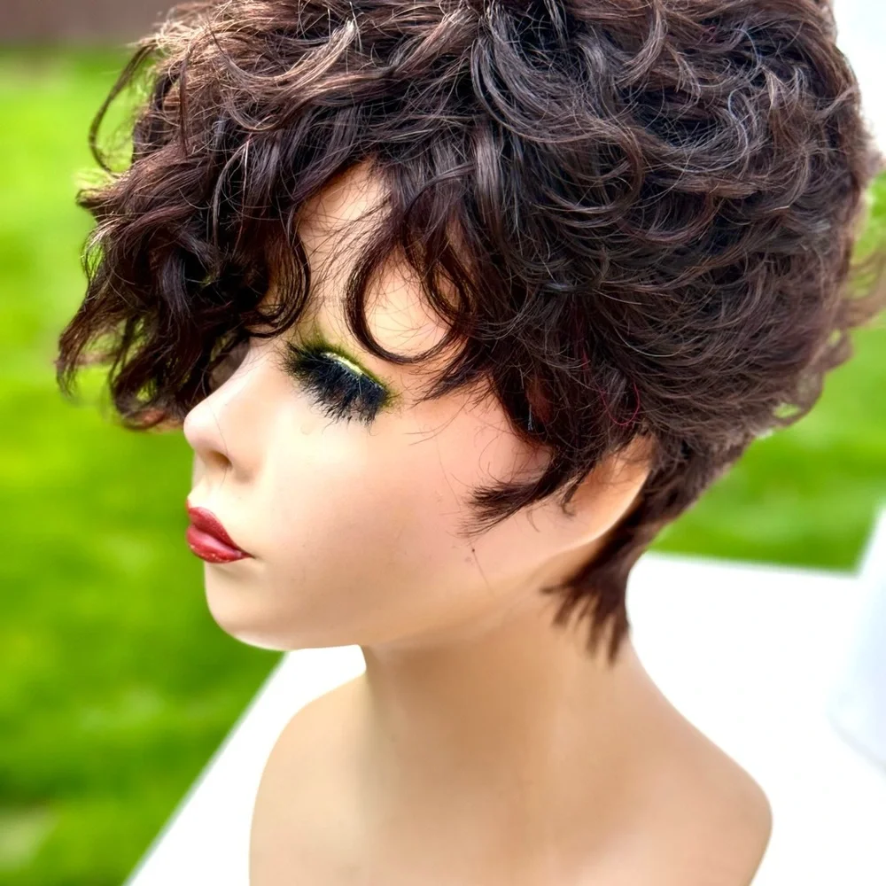 Short Curly Pixie Wig in Dark Brown - Women Hair - Picture 3 of 15